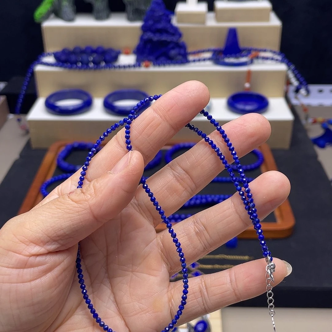 青金石银S925镶嵌项链2mm高品