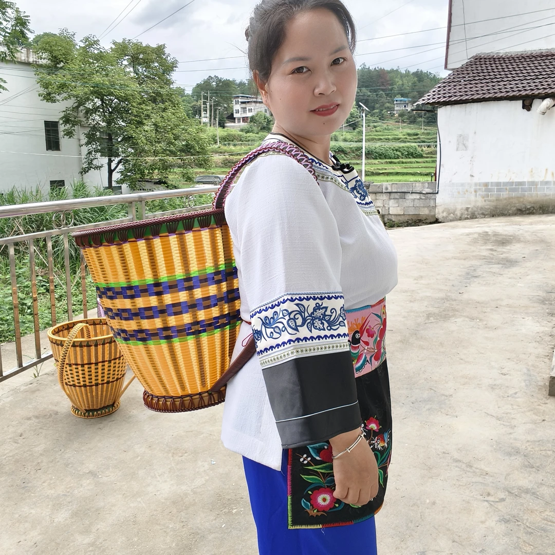 贵州民族风加厚手工编织藤编背篓买菜收纳农用多用