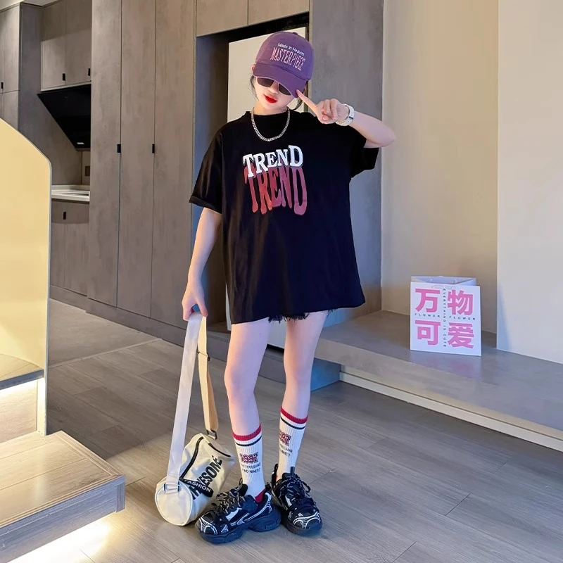 女童短袖T恤夏装2025新款纯棉儿童夏季体恤中大童夏款半袖上衣薄