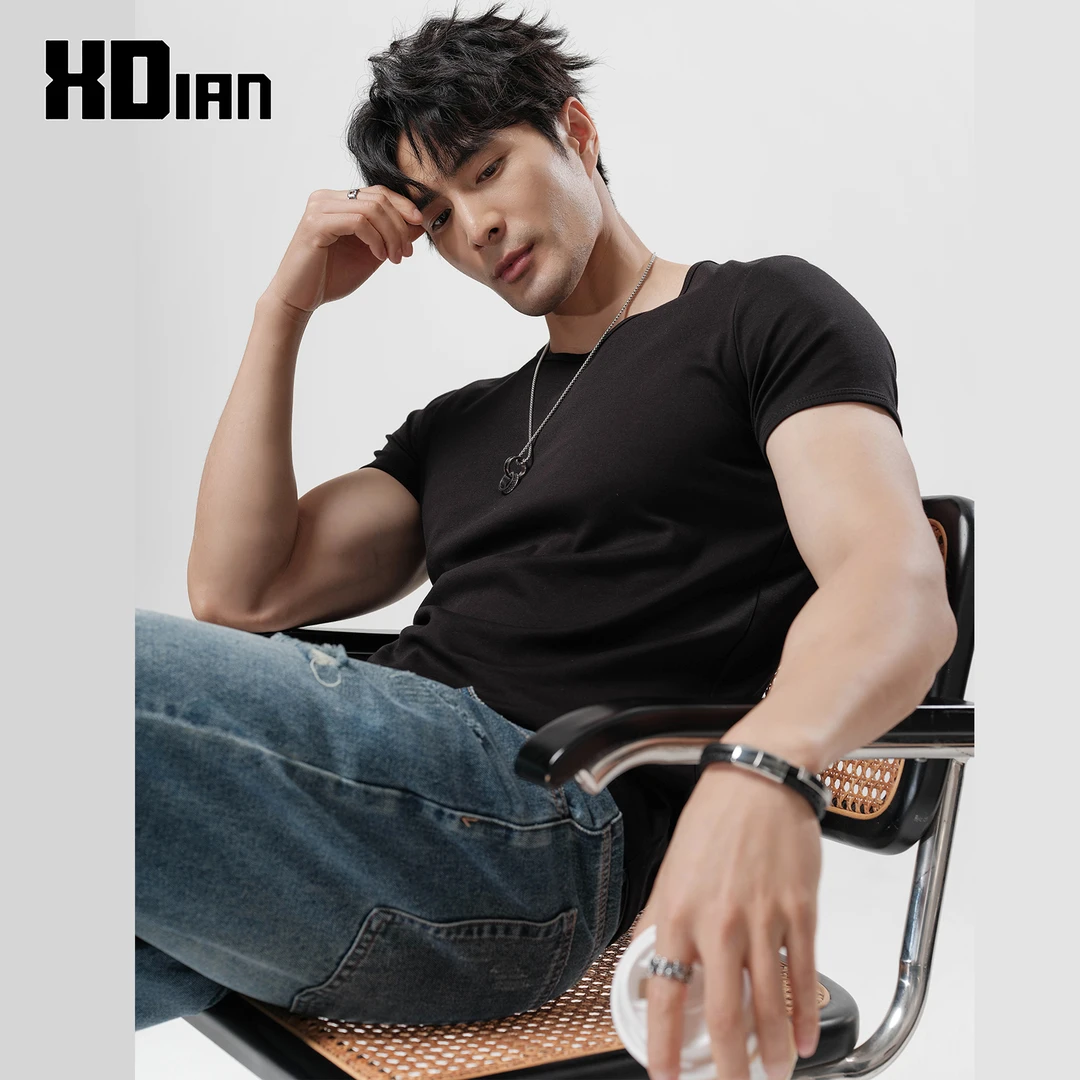 XDIAN/续点夏季新款修身圆领220G精梳棉圆领短袖T恤