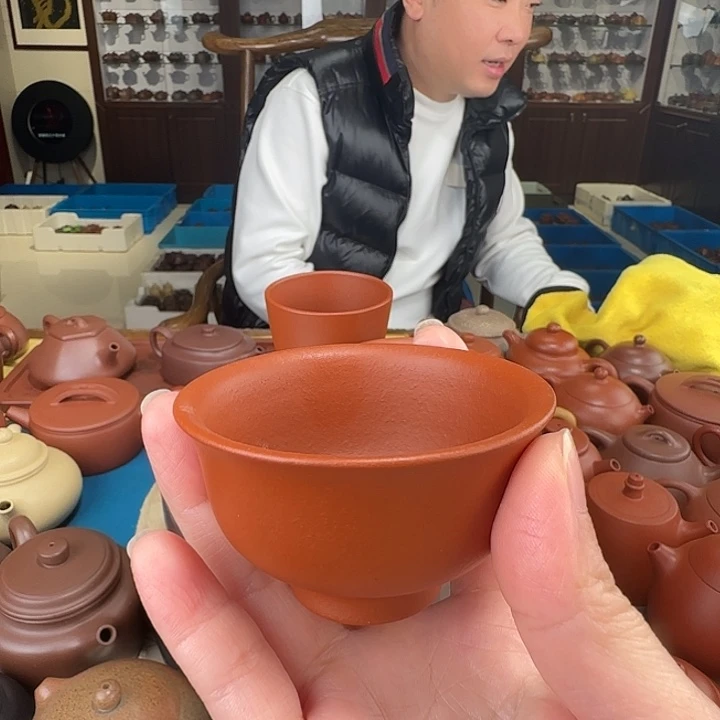 茶壶紫砂敞口杯朱泥小号