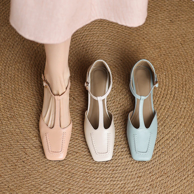 半坊手工女鞋|34-40|3cm|法式复古百搭粗跟包头凉鞋时尚单鞋