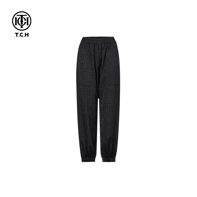 TCH轻奢25夏季新款潮流满印百搭黑色休闲长裤T75A206056私服tch
