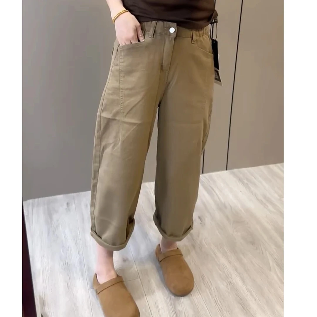 2025年秋季新款九分裤哈伦牛仔裤女薄款百搭高腰显瘦休闲裤工装裤