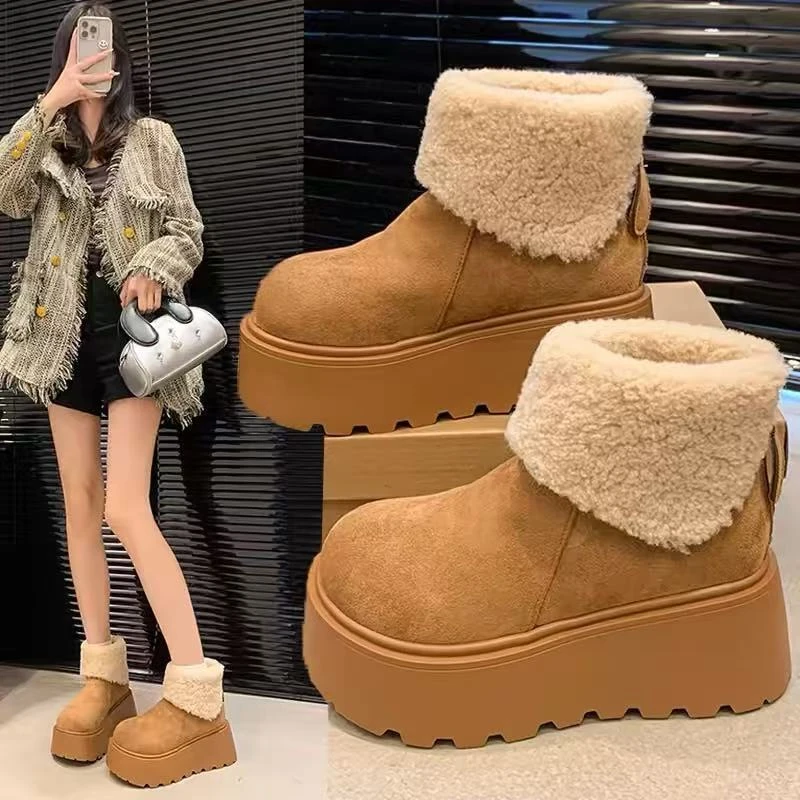 新年战靴～勃肯棉鞋女冬季新款翻毛加绒厚底女士时装靴雪地靴B06