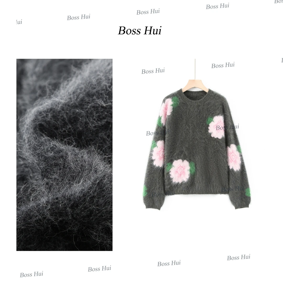 【大侄子羊绒】100%山羊绒拉绒圆领套头双面小花-2955