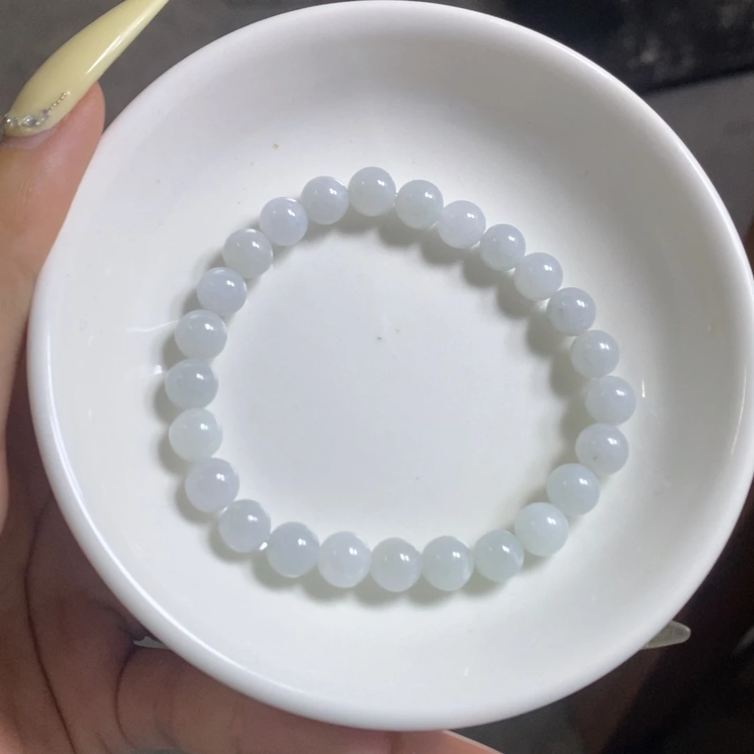 翡翠未镶嵌手链带紫卡7