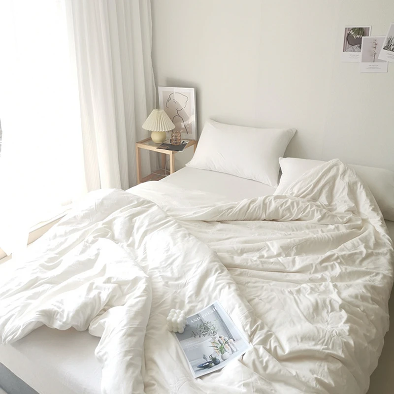 2025水洗棉简约风酒店民宿宾馆四件套四季通用床单被套三件套床品