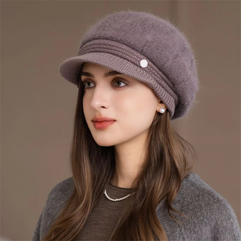 新款韩版女士针织纯色户外鸭舌帽户外加绒保暖旅游针织贝雷帽子潮