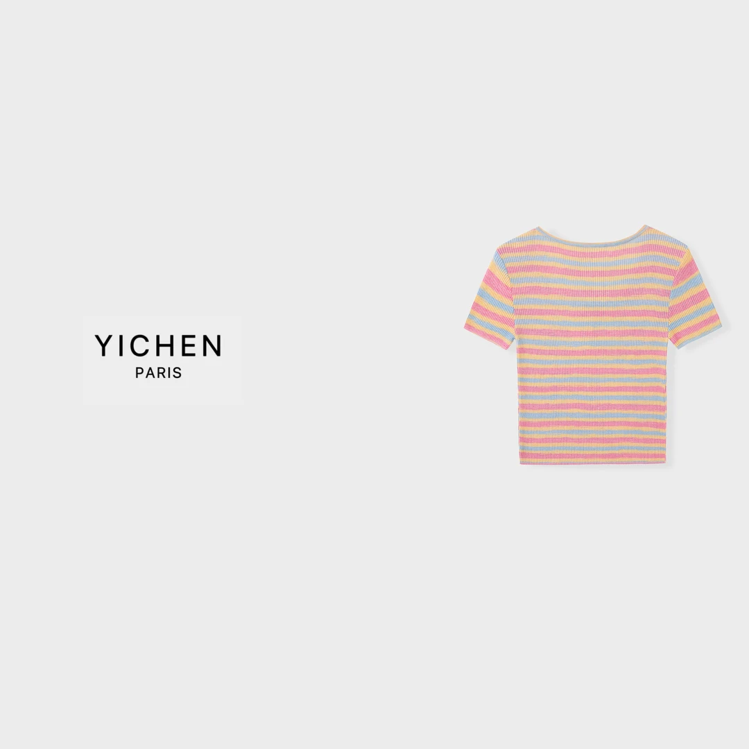 YC 色条纹U领毛织短袖-6157