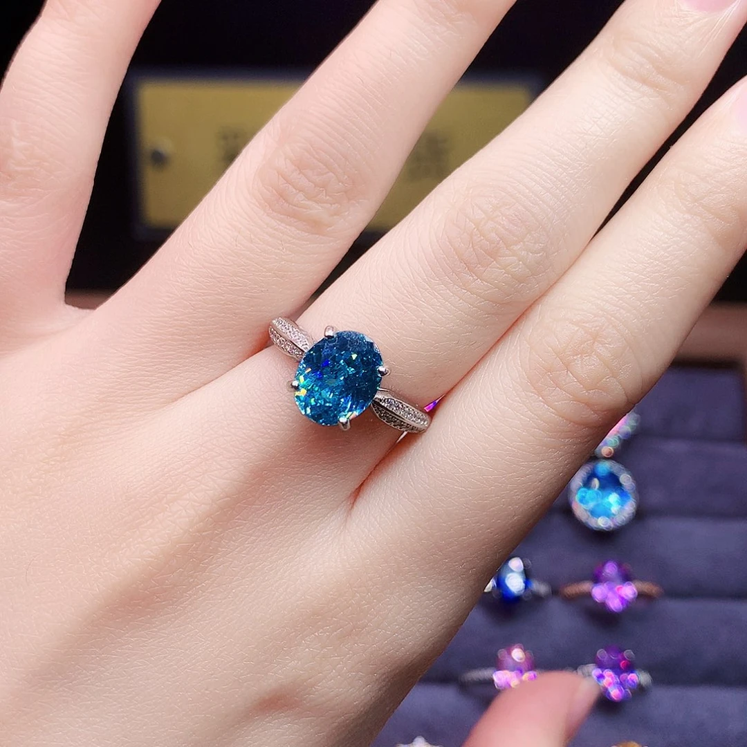 用***9银S925镶嵌帕拉依巴碧玺戒指