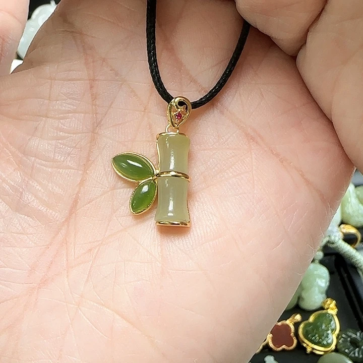 和田玉银S925镶嵌吊坠(不含链)