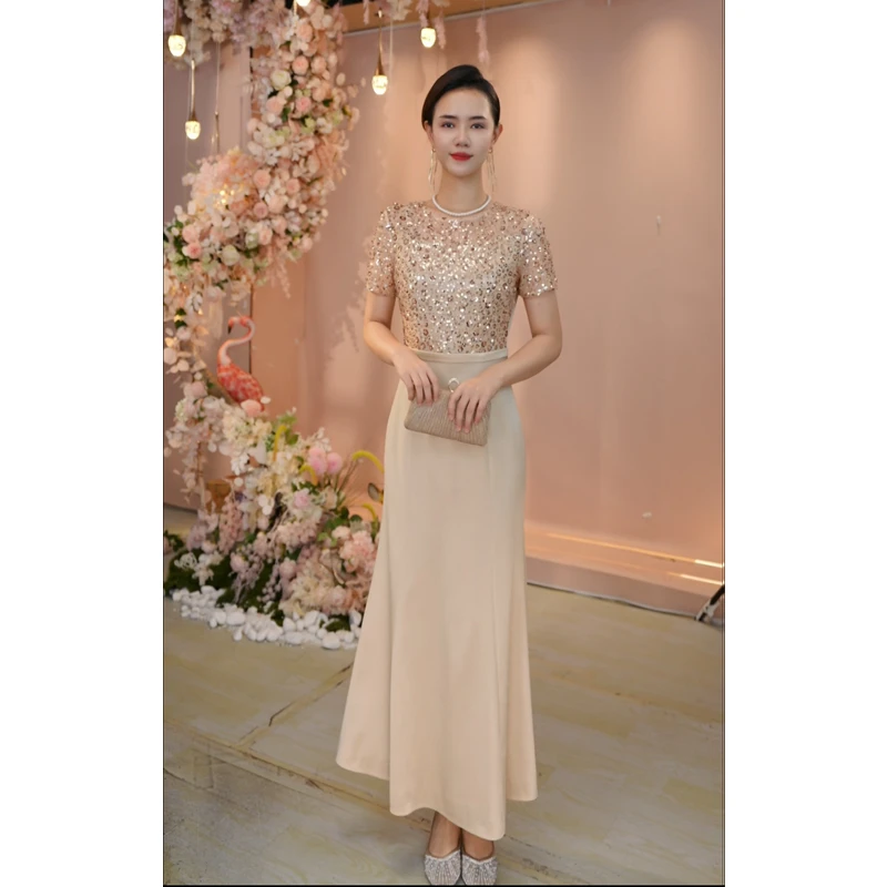 礼服轻奢小众鱼尾香槟色时尚妈妈高端婚礼喜婆婆生日宴会晚礼服