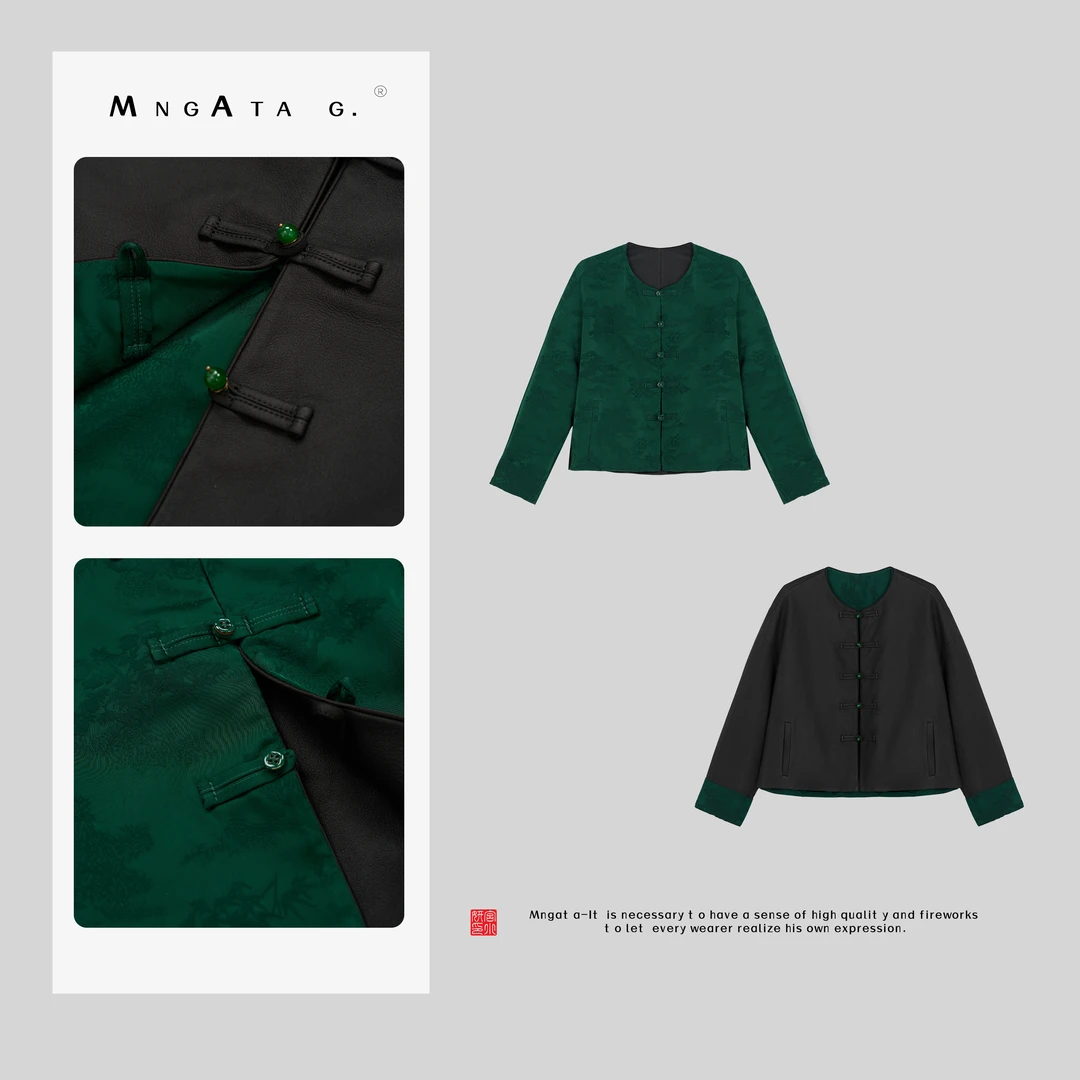 MNGATA G.宫小妍【绿萝皮衣】25年秋冬新中式双面穿羊皮外套X280234