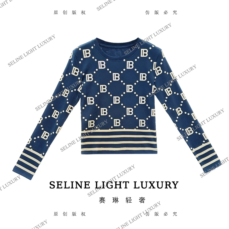 【25Q-624】海2025 SELINE 新款印花时尚轻奢气质长袖T恤