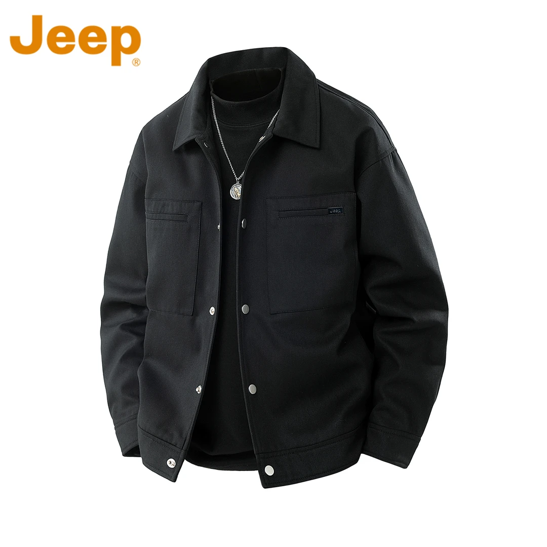 JEEP吉普美式水洗纱卡夹克男士秋冬款休闲翻领宽松男款上衣服外套
