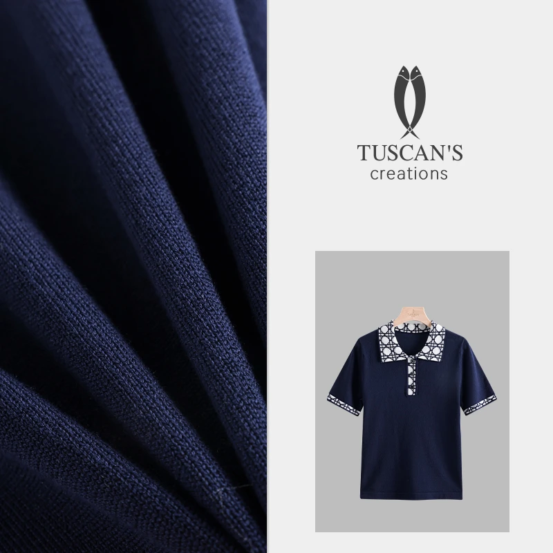 TUSCAN'S CREATIONS夏季运动休闲薄款印花时尚女士针织polo衫短袖