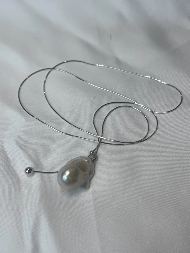 【YzzM珍珠】“巴洛克毛衣链”70cm超长银链珍珠吊坠～多样性发货