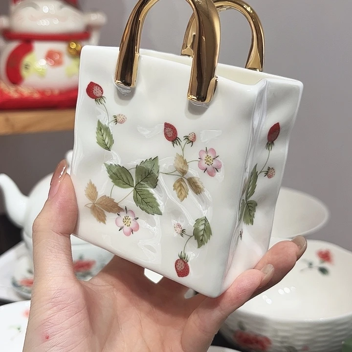 瓷片小提篮花插收纳1个