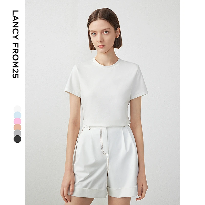 【粉丝专享】朗姿棉质简约贴身内搭打底夏凉感修身短袖防晒T恤