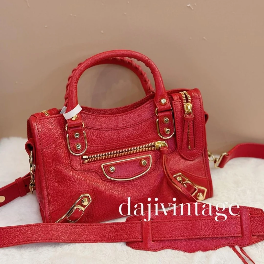 95新 Balenciaga/巴黎世家 大吉中古/巴黎世家红金机车手提斜挎包