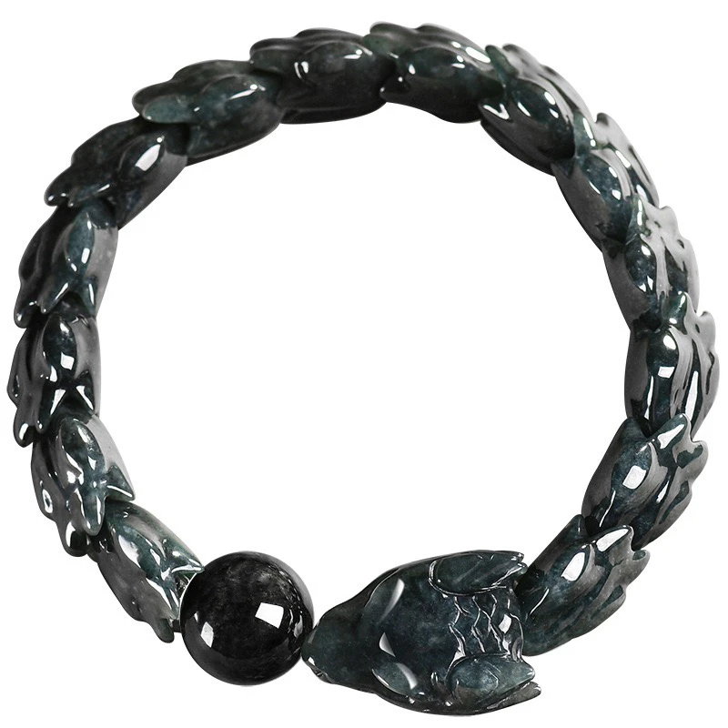 天然缅甸A货翡翠乌鸡种龙骨手串招财个性高档潮男友送礼手串首饰