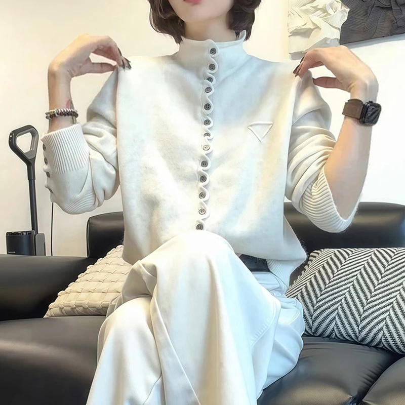 M863韩系软糯立领针织开衫女装2025新款秋冬高级感宽松别致上衣