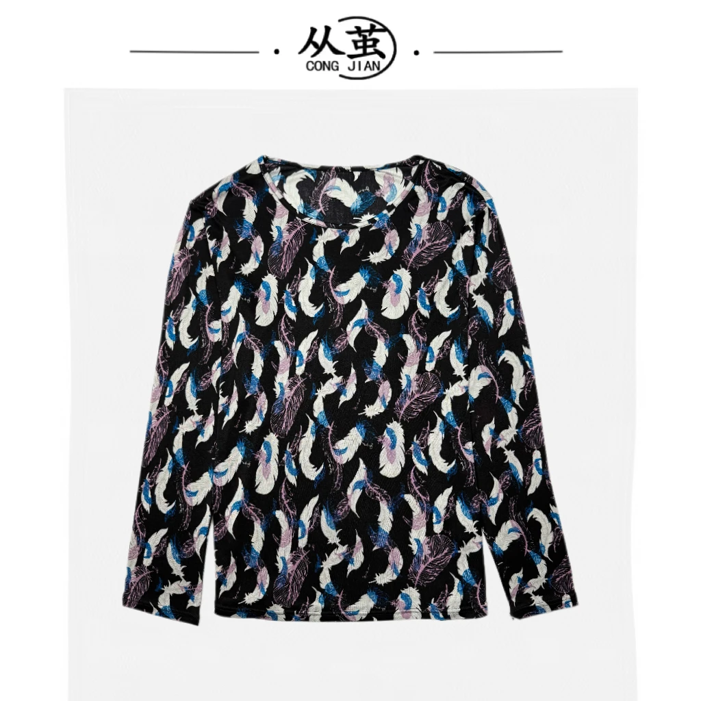 T 【100%桑蚕丝】凉爽温柔！垂坠清凉！细腻肌理！圆领长袖上衣r50