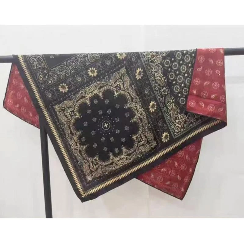 1333 四宫格拼腰果70*70几何图案高档黑色百搭丝巾提花围巾