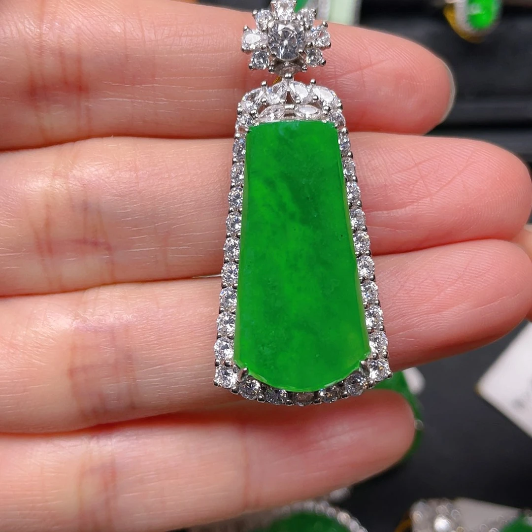 吊坠(不含链)银S925镶嵌翡翠吊坠