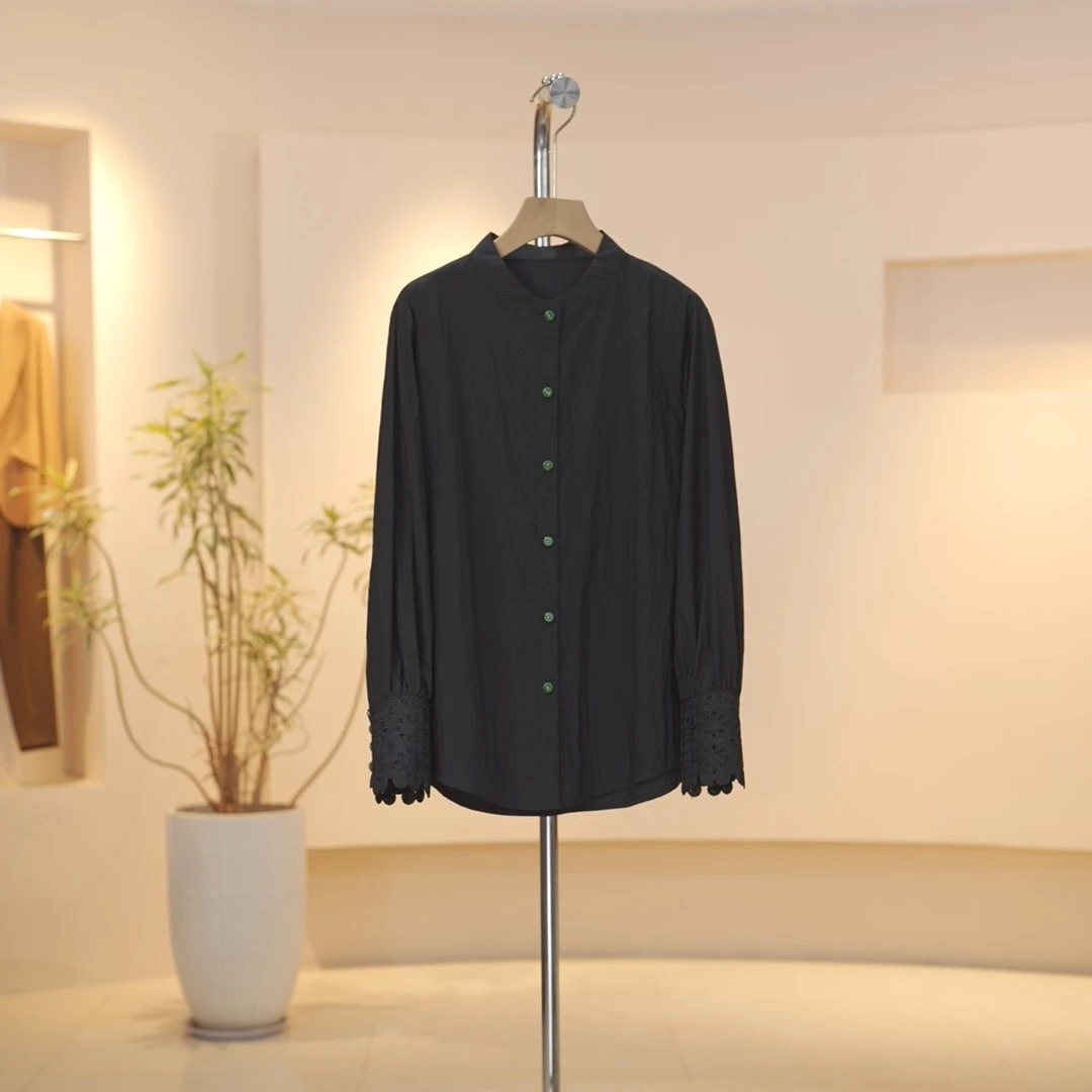 【认准正版】春季新款简约新中式重工刺绣长袖衬衫薄款T98111