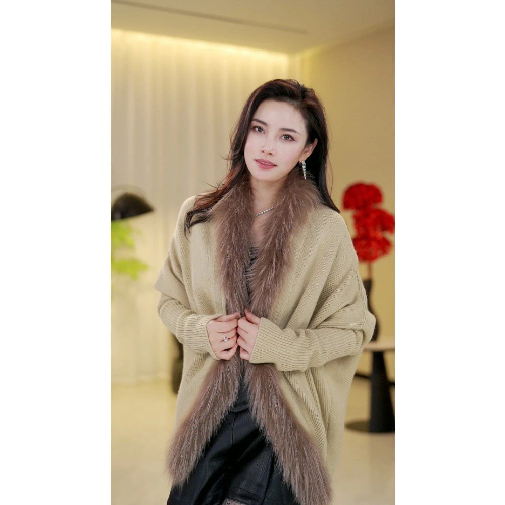 重磅貉子毛条针织开衫A394