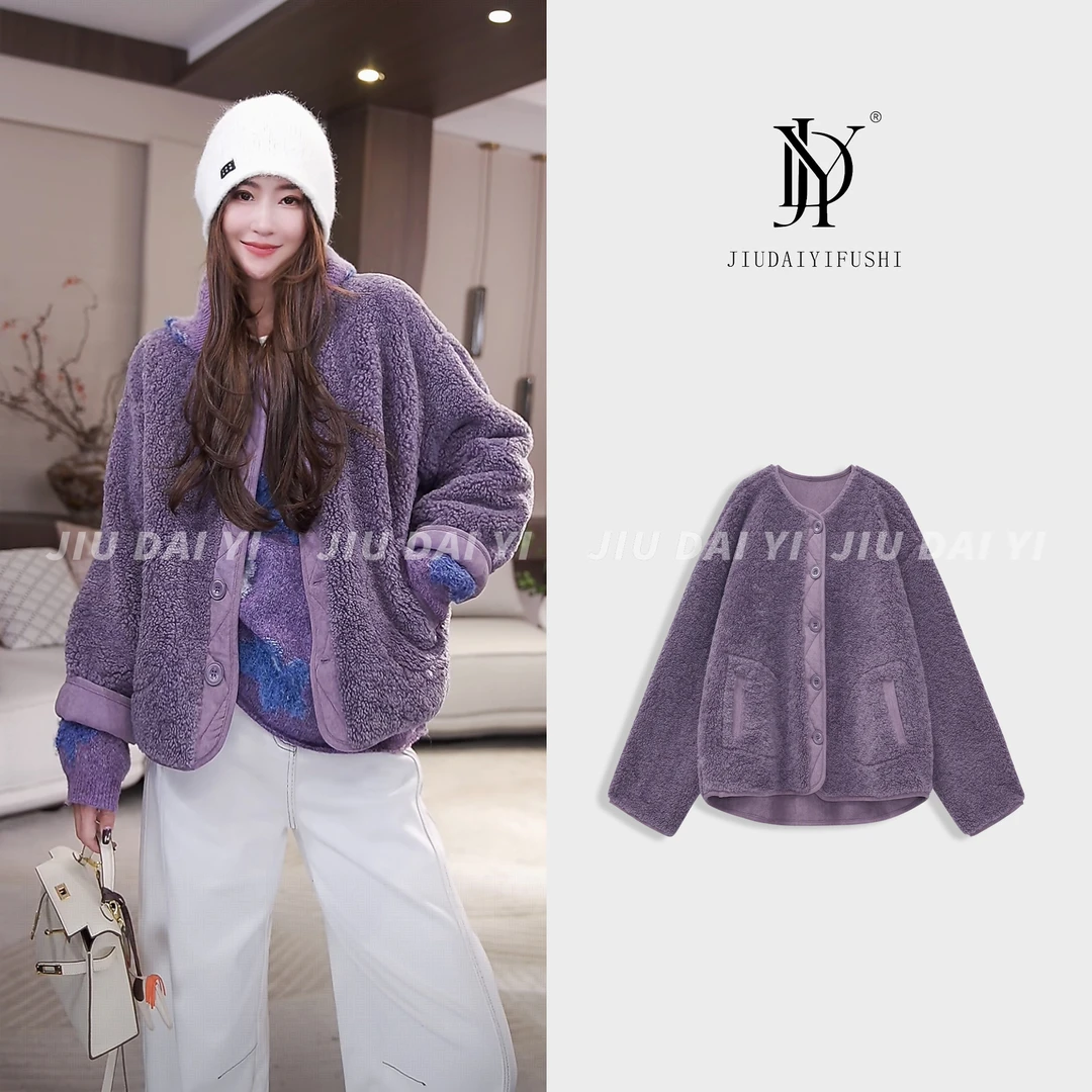 玖黛衣【初雪约定】秋冬厚款加绒宽松型保暖毛呢短外套 WTJ46066