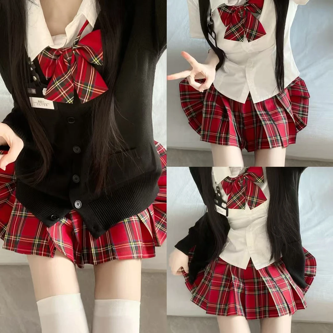 川岛琦小辣椒制服套装原创正版日系圣诞红格裙校供感百褶裙女
