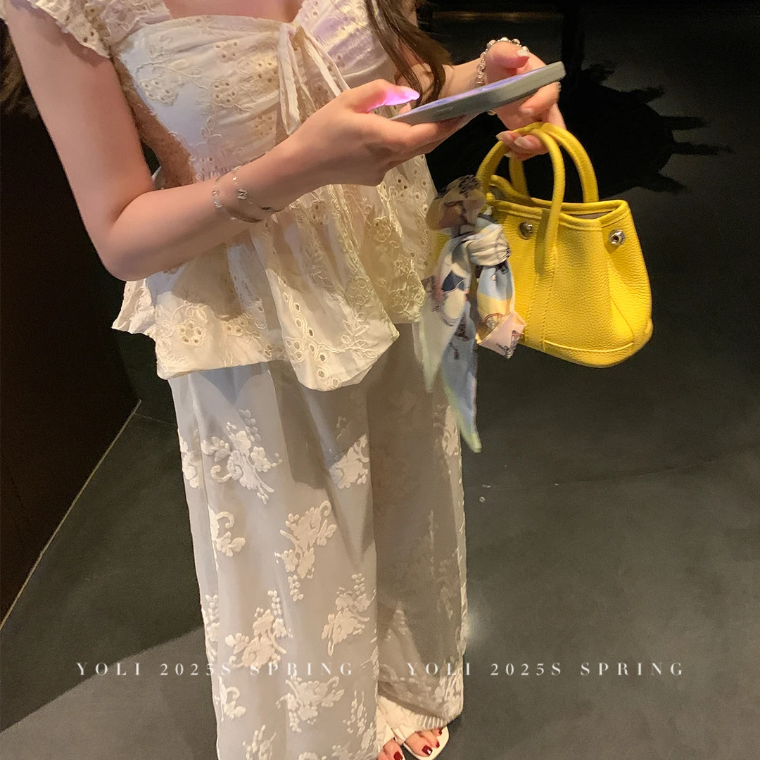 【清仓特惠】YOLI 张宥利 "法式格调"设计感镂空上衣女一字肩花边显