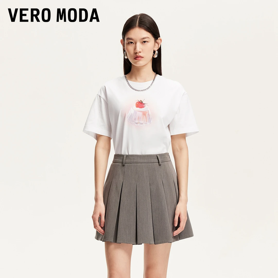 Vero ModaT恤女2025夏季新款可爱果冻印花纯棉短袖上衣325201007