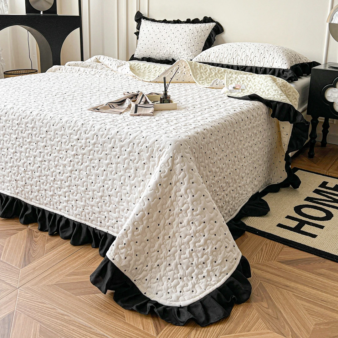 水洗棉花边夹棉单床盖三件套床单单件四季通用榻榻米毯炕盖不起球