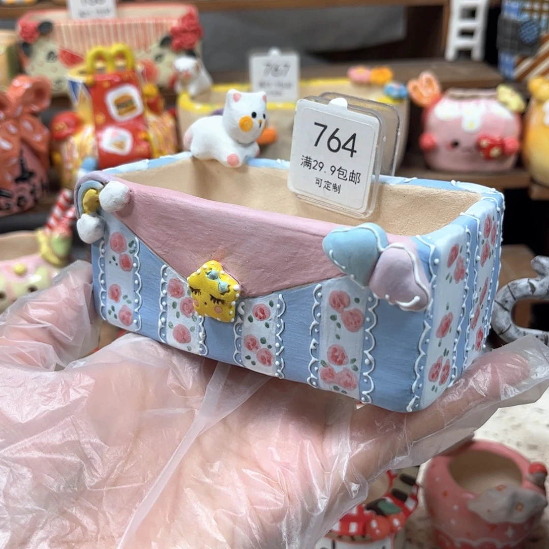 764猫咪蕾丝碎花花盆