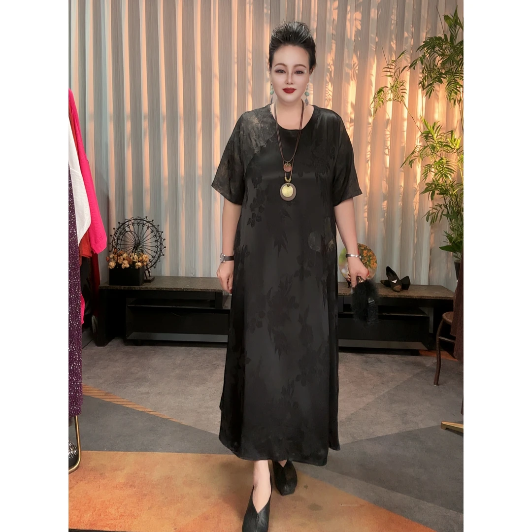 夏季时尚气质轻奢优雅复古显瘦大码印花印花长裙连衣裙2025-2