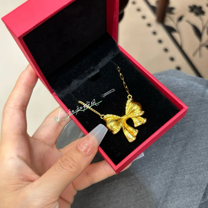 【在逃公主】夏季锁骨链拉丝大蝴蝶结吊坠女气质时尚精致项链高级