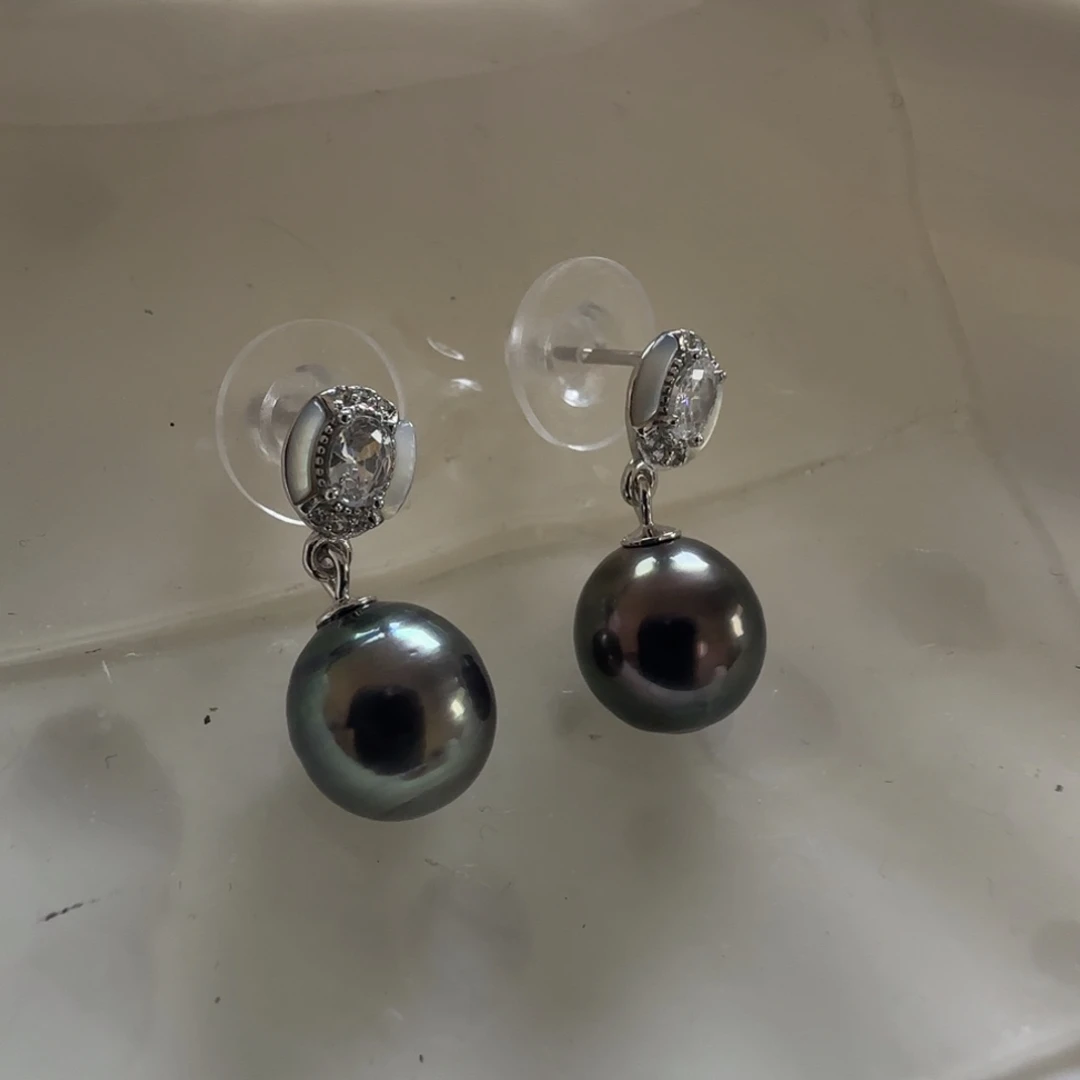 海水珍珠银S925镶嵌耳饰