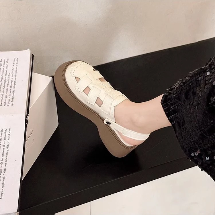 包头凉鞋女包头低帮镂空罗马凉鞋网红复古城市游牧风
