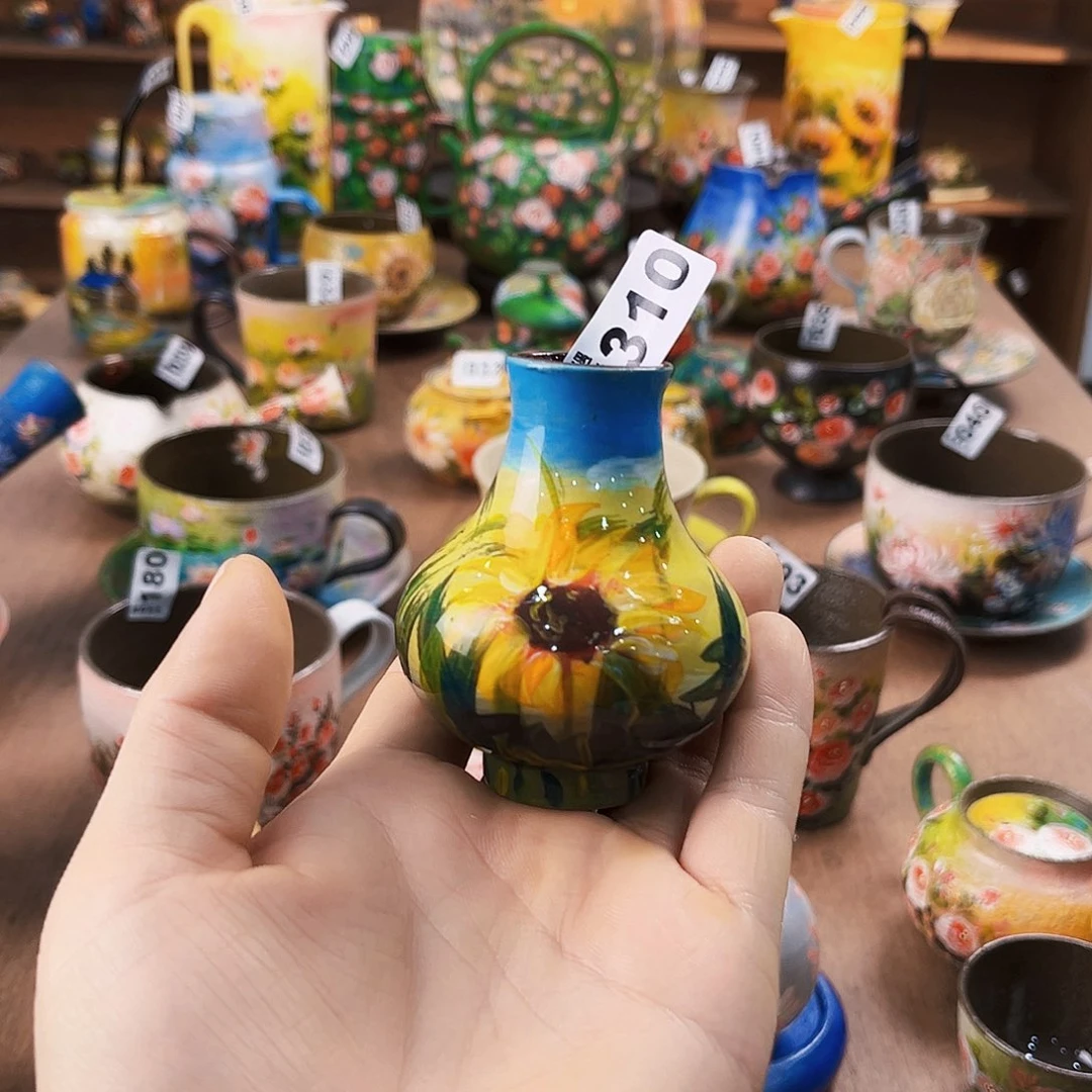 纯纯油画风茶盘纯纯莫奈油画风花瓶