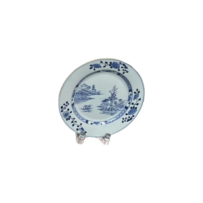 清中期吉字款青花山水人家赏盘