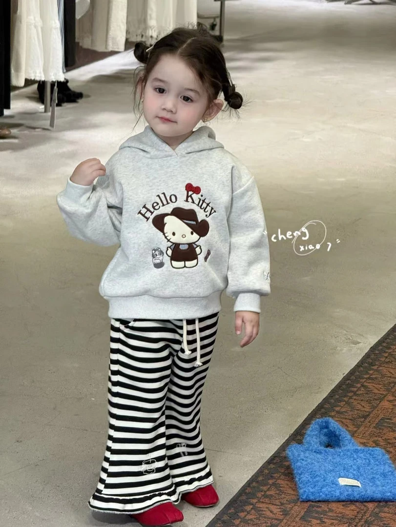 女童灰色加绒卫衣黑色加绒喇叭裤（CXQ-5298+5318-冬A）汉服