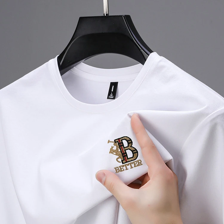 奥特莱斯撤柜丨专柜正品夏季高端刺绣圆领纯色短袖T恤衫潮上衣