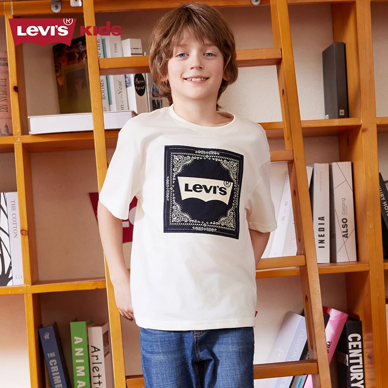 Levi's李维斯儿童吸汗半袖夏装男女童短袖潮流logo腰果花圆领T恤