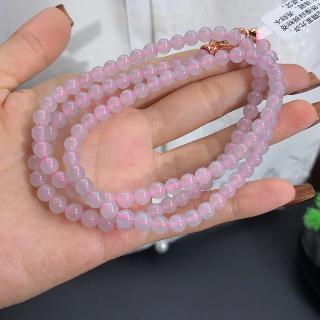 未镶嵌手串翡翠卡5.4冰胶淡淡粉紫项链