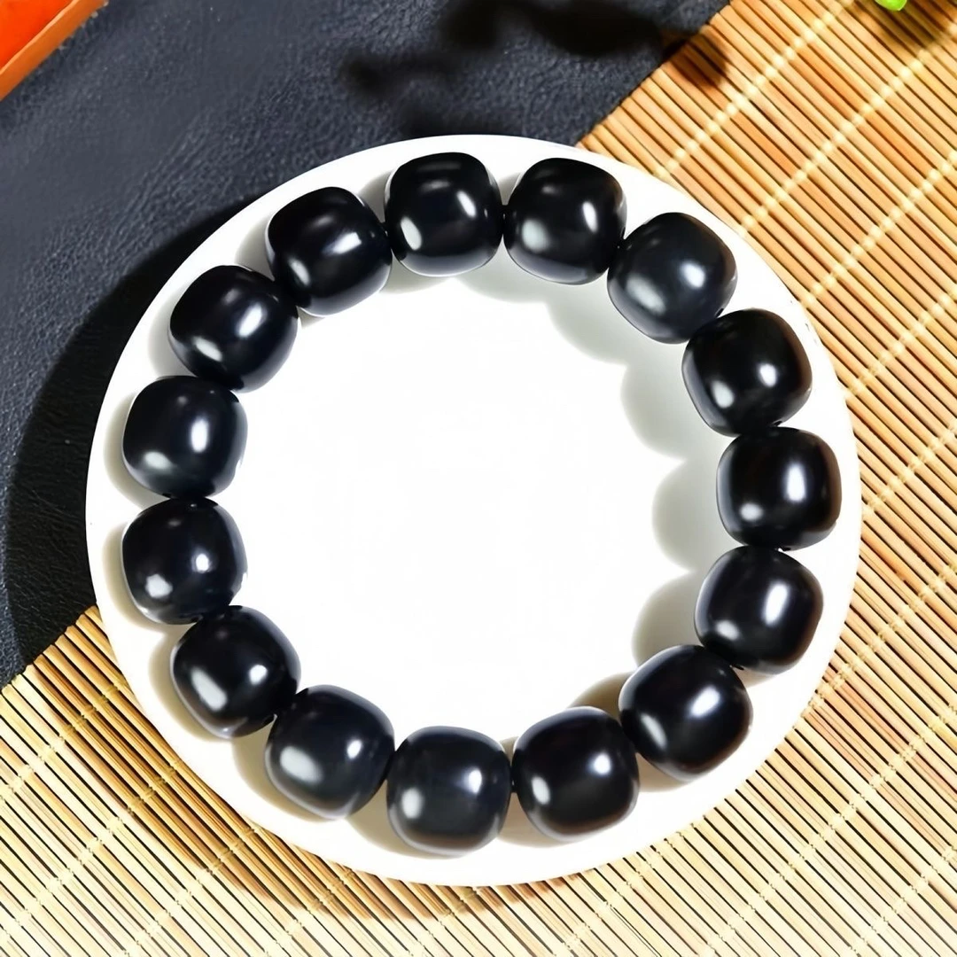 纯天然和田玉墨玉老型珠卡10手串手链黑色细料油润