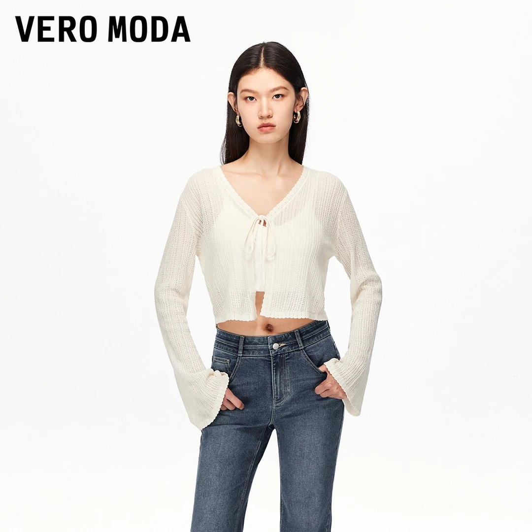 Vero Moda针织衫2025秋季新款含莱赛尔亚麻镂空织花上衣325313003